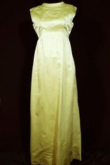 Designer Vintage 1970’s-1980’s Long Thick Lemon Green Silk Satin Gown Size 6