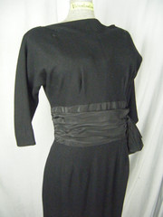 TAILORED JUNIORS Vtg 60s Black Woven Crepe Gathered Bow Dress-Bust 36/XS