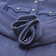 CHANEL Vintage 95A CC Logo Gold Button Collarless Jacket #36 Dark Blue Wool