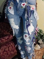 Artsy Upcycled Jeans Womens Reworked Patchwork Y2k Grunge Boho Streetwear 36