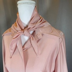 Vintage Alfred Werber Dress Pink Long Sleeve Button Front Scarf Belted 70s Mod
