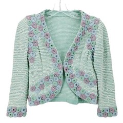 Vintage Embroidered Mint Green Purple Knit Open Blazer Jacket Size SMALL?