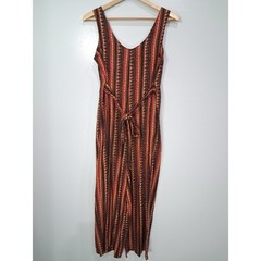 Jeffrey & Dara Linda Hutley Vtg Petite Wide Leg Jumpsuit Rust Geometric Stripe