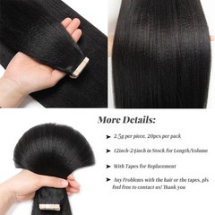Yaki Straight Human Hair Tape-in Extensions Black Women 22in Natural Black