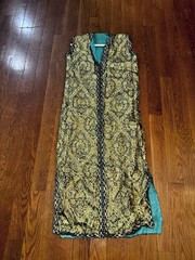 Vintage Hand Made 1950s Gold Green Rich Brocade Gown Large 14 Beautiful
