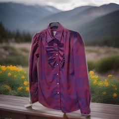 Rockmount ,Vintage, womans western, Magenta and Purple,Ruffle,Pearl Snap Buttons