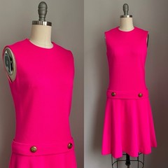 Vintage Mod 1960’s Neon Day Glo Hot Pink Drop Waist Dress XS/S