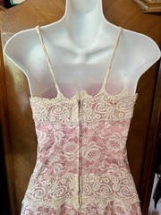 Vintage 70s 80s Pink Lace Romantic Formal prom coquette party Dress USA XS XXS
