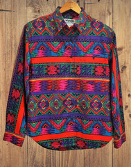 Vintage 80s Wrangler Authentic Western Apparel Colorful Aztec Shirt Womens M EUC
