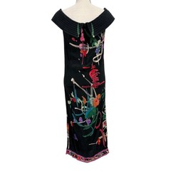 VTG 90s Leonard Paris Silk Abstract Floral Off Shoulder Dress Made in France