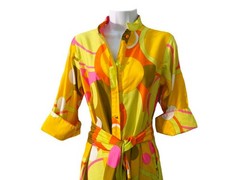 Catherine Ogust Penthouse Gallery VTG 70s Mod Colorful Cotton Shirt Dress M/L