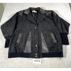 Vintage Maggie Lawrence Jacket Womens 22/24 Black Wool Leather Trim Snap Up