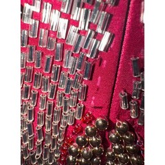 Alyce Designs Silk Beaded Gown Women Magenta Sequin V-Neck Vintage Dress 10