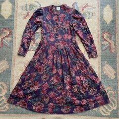 Vintage Laura Ashley Dress Floral Size 10 Wool Cotton Blend Long Sleeve Modest