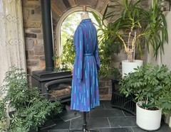 Vintage 1980s Blue and Fuchsia Polyester Knit Shirtdress “The Shirtdress” Sears