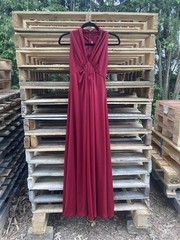Halter Maxi Dress 1980s Maroon V Neck Low Cut Boho Retro Minimalist Vintage
