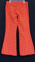 Vintage 1970s red plaid bellbottoms, white orange cotton Dickies pants jeans M