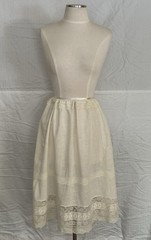 Lovely Antique 1900 Edwardian White Cotton Petticoat Lace Trim Drawstring Skirt