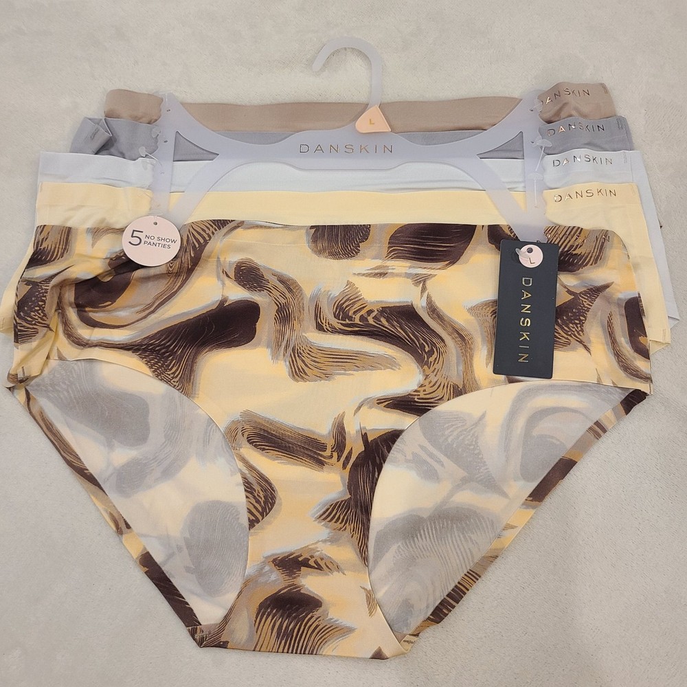 NWT DANSKIN No Show Panties 5 Pack Style 7741-185 Assorted Colors Sz L