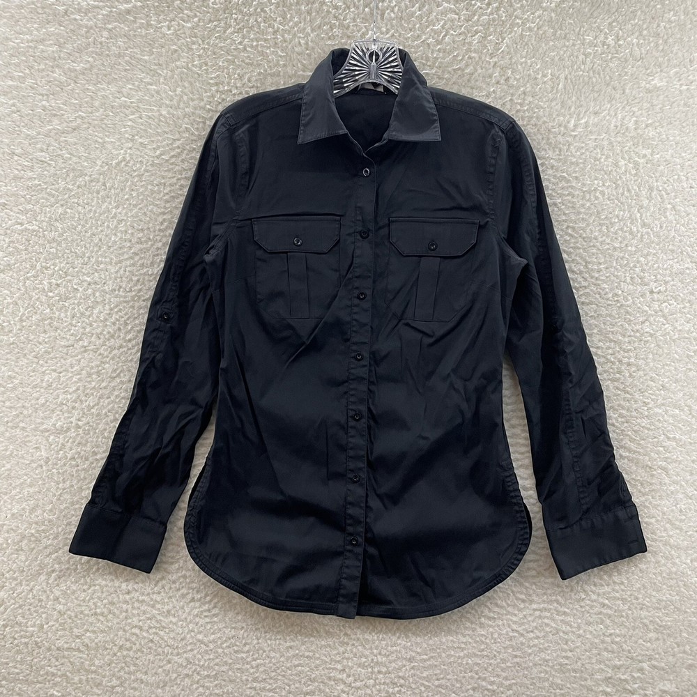 Y2K Vintage Bebe Top Button Up Blouse Small Black Collared Corpcore Office