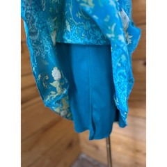 Vintage Faux Wrap Midi Dress Women Large Teal Blue Green Floral Jessica