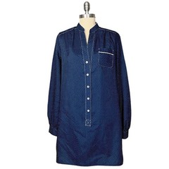 VTG 70s Schrader Sport Long Sleeve Navy & White Mini Polka Dot Half Button Dress