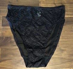 Vtg. Fashion Bug String Bikini Panties Size 8 lace floral mesh hi cut Black