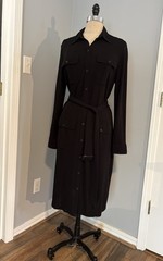 Vintage 90s Ralph Lauren Military Style Trench Coat Dress Midi Cargo Pockets 12