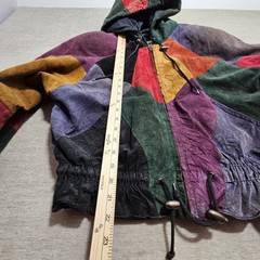 Chia Colorblock Leather Jacket Wmns M Patchwork Multicolor Vintage Hood Bomber *