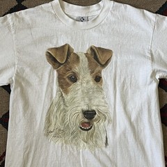 Vintage 90s Fox Terrier Dog Robert J. May T-Shirt Adult M Single Stitch Crewneck
