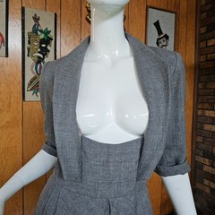Vtg 40s 50s Wing Cuff Gray Wool Full Skirt Victory Suit Carlye Coat Dress XS/S