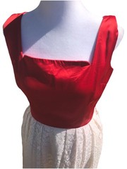 1950s Vtg Johnathan Logan Party Prom Fit Flare Red Dress White Lace Crinoline M