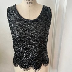Vintage 1960’s ALEXANDER’S Beaded and Sequined Sleeveless Black Top Size Medium