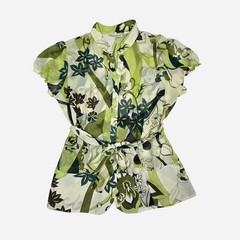 Y2k sheer green floral work top / 10 M/L / funky, retro, interview, office, corp