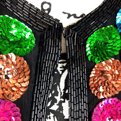 Vtg Beaded Sequin Silk Statement Jacket Medium Black Colorful Dopamine Festival