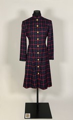 1980s Military style button down dress, red, green plaid Carlisle size 2 VG!