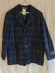 Vintage NOS Harve Benard Wool Jacket Blue And Black Plaid With Suede Collar 90s