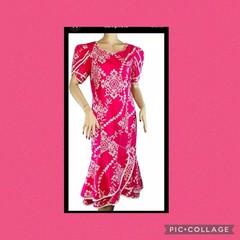 Vintage Shannon Marie Pink Floral Hawaiian Dress Talon Coquette Ruffles 80s Med