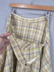 Vintage Yellow Plaid Circle Skirt Small 1970s Wool Blend Midi A Line