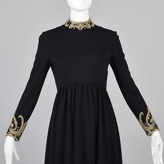 XS Vintage 1960s 60s George Halley Couture Black Knit Maxi Dress Winter Formal