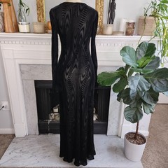 90s Helen David Devoré Velvet Burnout Black Maxi Dress Sz 8 Goth Dark Romantic