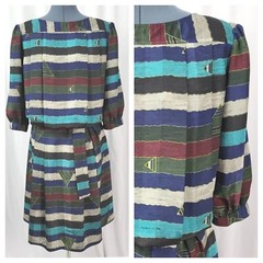 Vintage Pure Argenti Green/Burg/Navy/Silver Striped Secretary’s Dress Size 10
