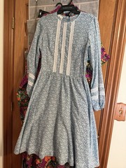 True Vintage 60s 70s Bleeker Street Prairie Dress Blue Floral White Midi XS S