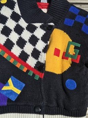 🖤Vintage 90s Abstract Geometric Sweater Jacket Black Colorblock Memphis Design