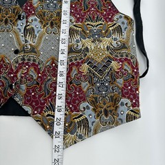 VTG Bali Rama Design Batik Beaded Vest Handmaid Indonesia Boho Hippie Artsy Tie