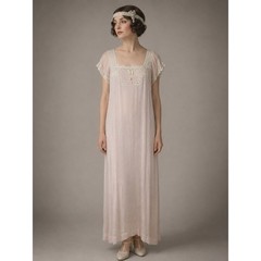 Vintage 1920s Pink Silk Nightgown White Lace Antique Flapper Lingerie Dress