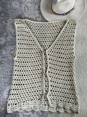 Handmade Crochet Vest Swimsuit Coverup Retro Vintage