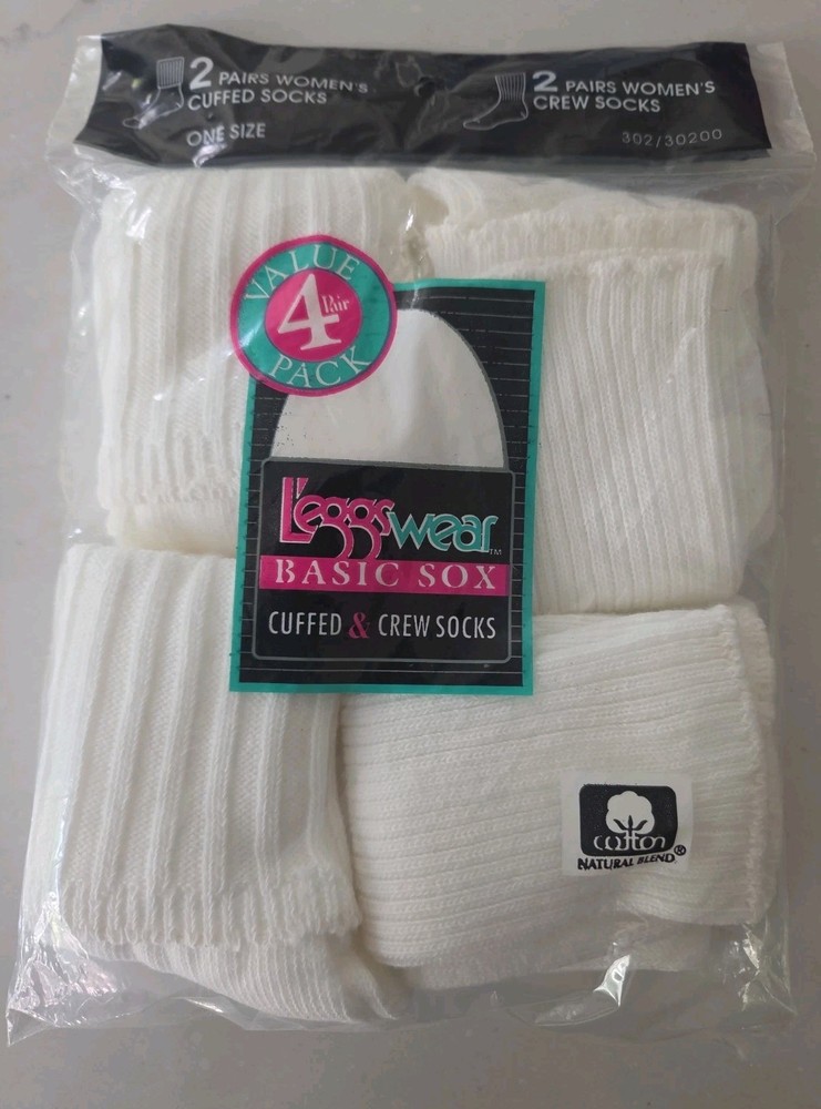 L’eggsWear Basic Sox 2 Cuffed & 2 Crew Socks, One Size, USA, Leggs Wear Sox