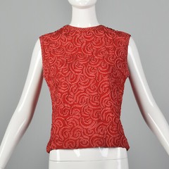 XS Wool Crepe Tank Top Vintage 1960s Sleeveless Spring Soutache Ribbon Zip Back