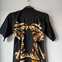 Vintage Batik Printed Boho Black Orange Geometric Pattern Maxi Dress M/L Tall